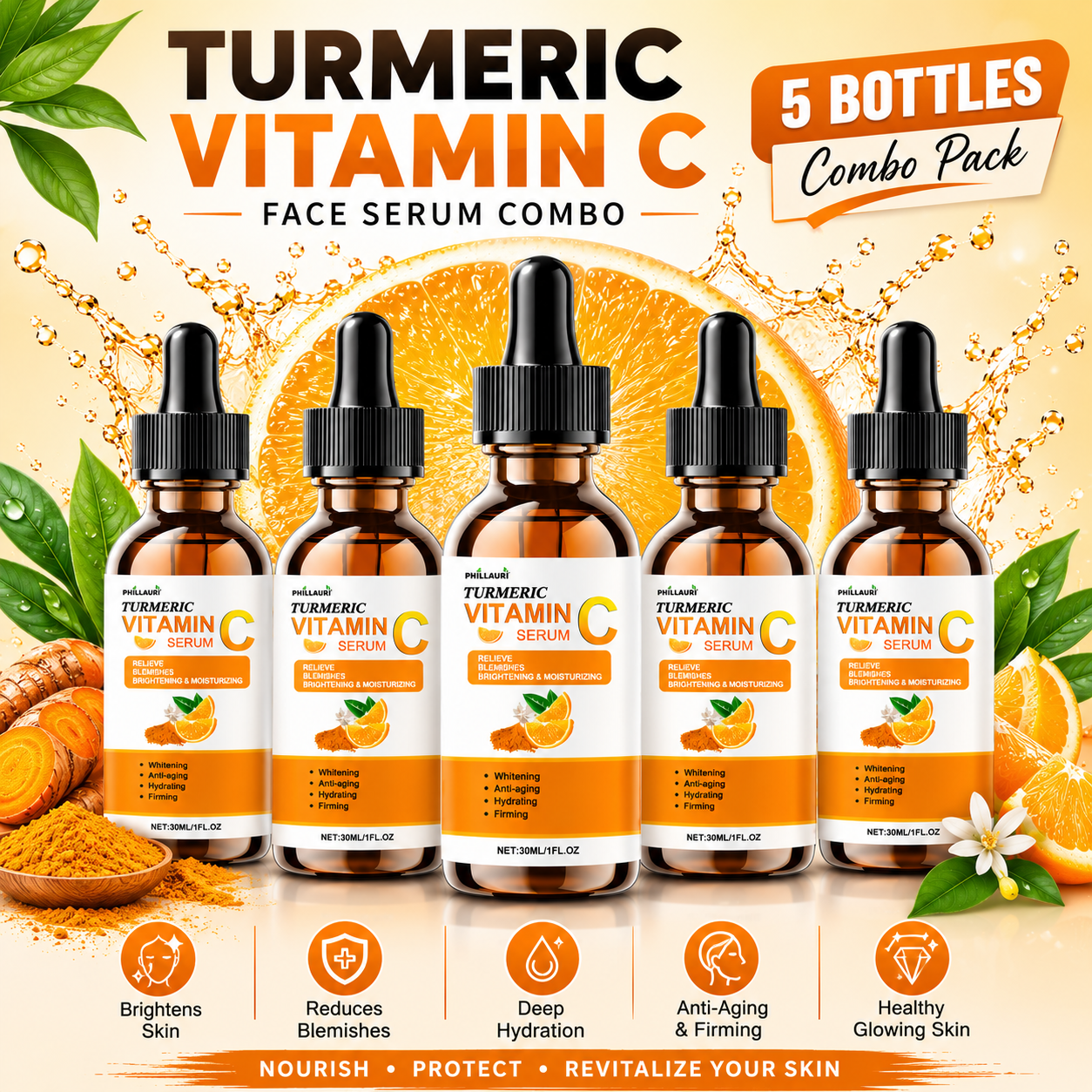 Phillauri Vitamin C Face Serum Combo (Pack of 5) | 30ml Each
